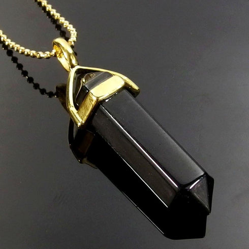 Black Agate Gemstone Pendant Necklace